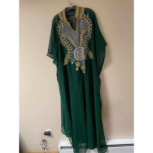 KoC Chiffon Women Kaftan Farasha Caftan Long Wedding Maxi Beach Dress One Size - Picture 1 of 7